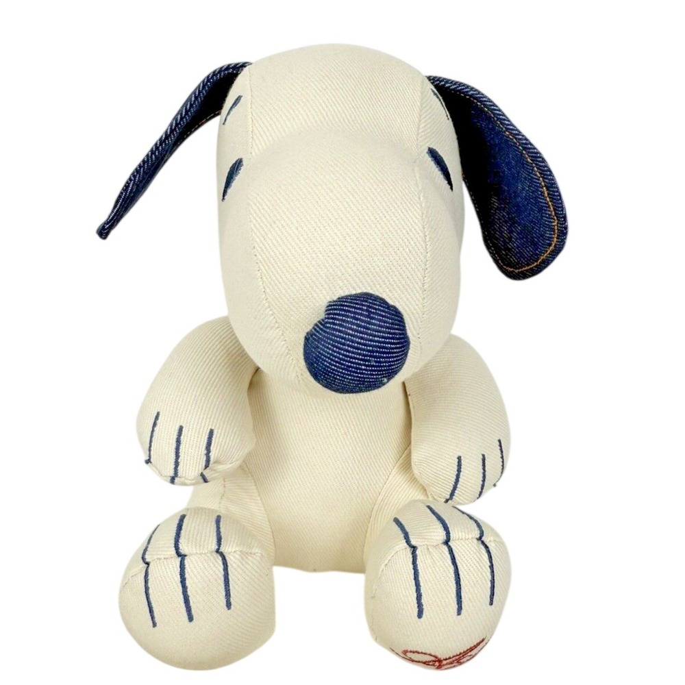 American Eagle Snoopy Plush Dog Toy Denim Accents w/ Drawstring Bag NWT